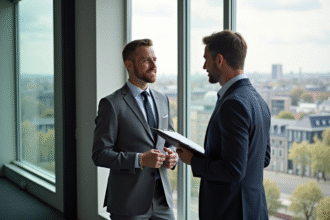 Agent immobilier en bureau moderne avec vue sur la ville