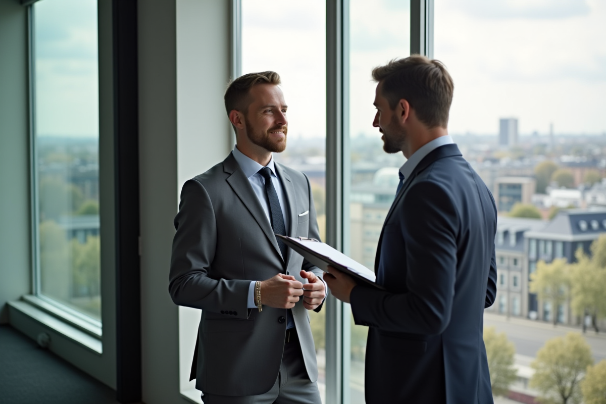 Agent immobilier en bureau moderne avec vue sur la ville