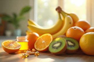 Assortiment de fruits frais avec compléments vitamine D