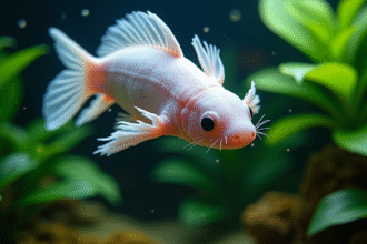 Axolotl nageant dans un aquarium lumineux et coloré