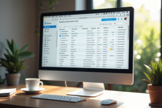 Espace de travail moderne avec écran webmail clair