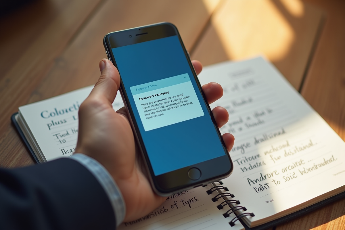 Ecran de smartphone affichant un email de reinitialisation de mot de passe