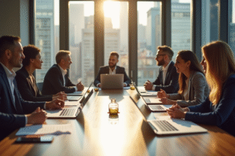 Groupe de professionnels en réunion dans un bureau moderne