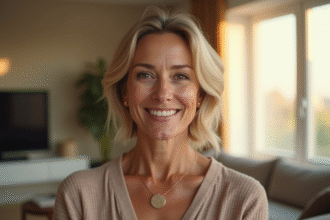 Femme confiante souriante dans un salon moderne lumineux