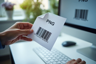 Main image d un code barre imprimé et affiché sur ecran