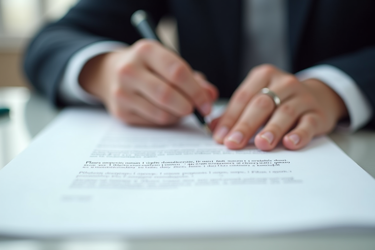 Main signant un document juridique faisant référence à l article 2 du code civil