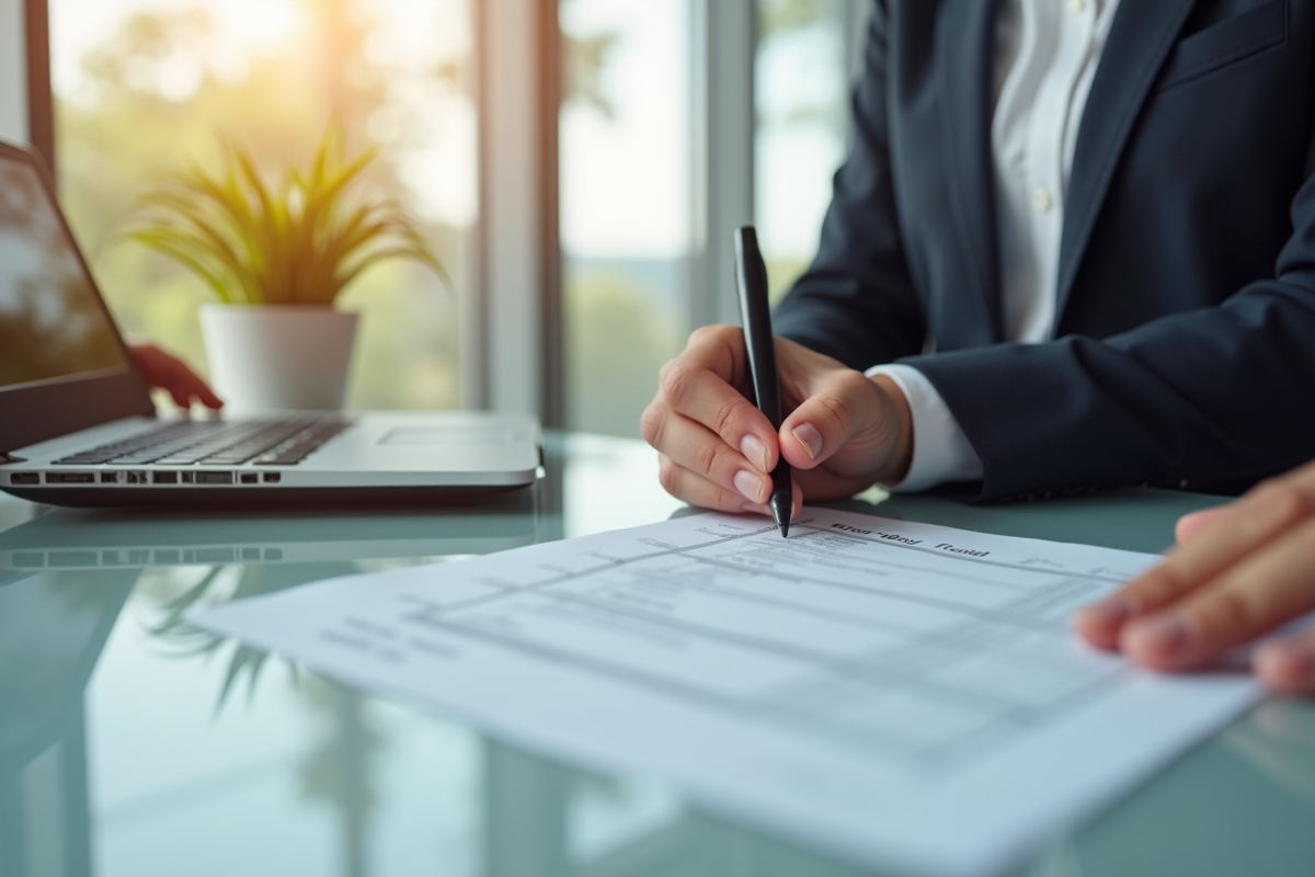 Personne remplissant un formulaire de transfert d'argent à un comptoir moderne