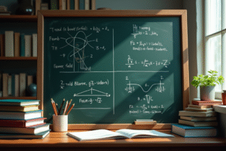 Tableau noir avec équations de physique quantique ambiance studieuse