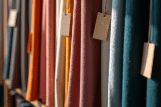 Zoom sur des rouleaux de tissus luxueux en boutique