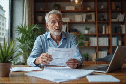 Homme d'âge moyen examinant ses documents fiscaux de location