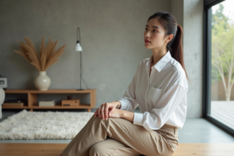 Jeune femme dans un salon moderne et calme
