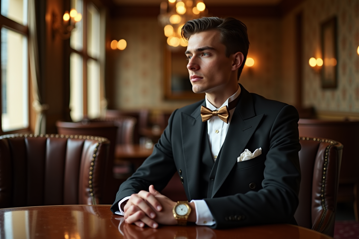 Jeune homme en tenue 1920s dans un lounge art deco