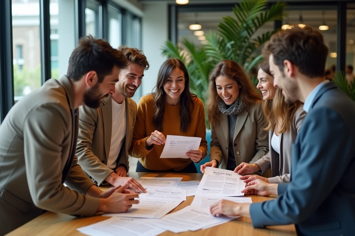 Groupe d adultes discutant autour d une table avec des quiz politiques