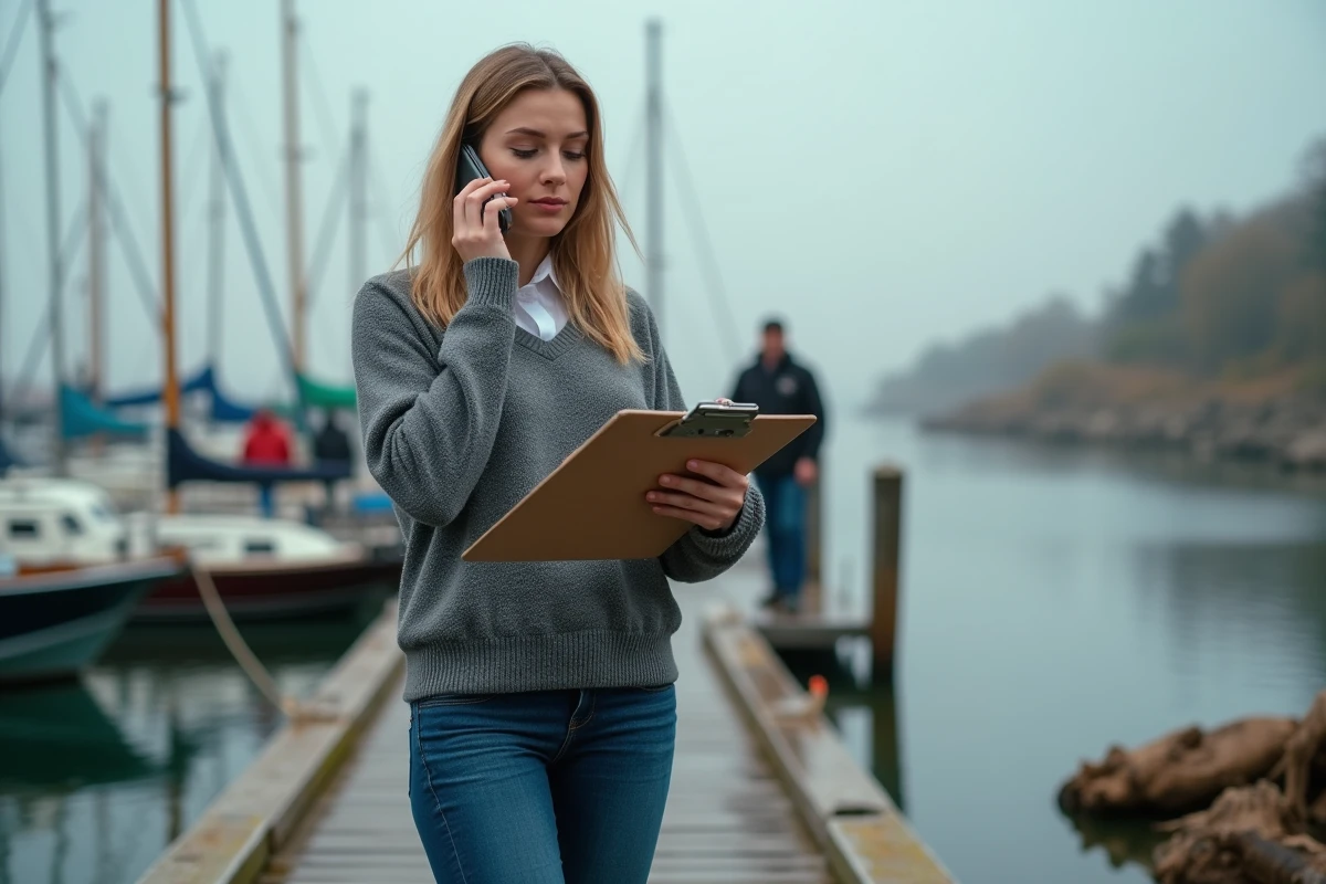 Femme sur le quai prend des notes lors d