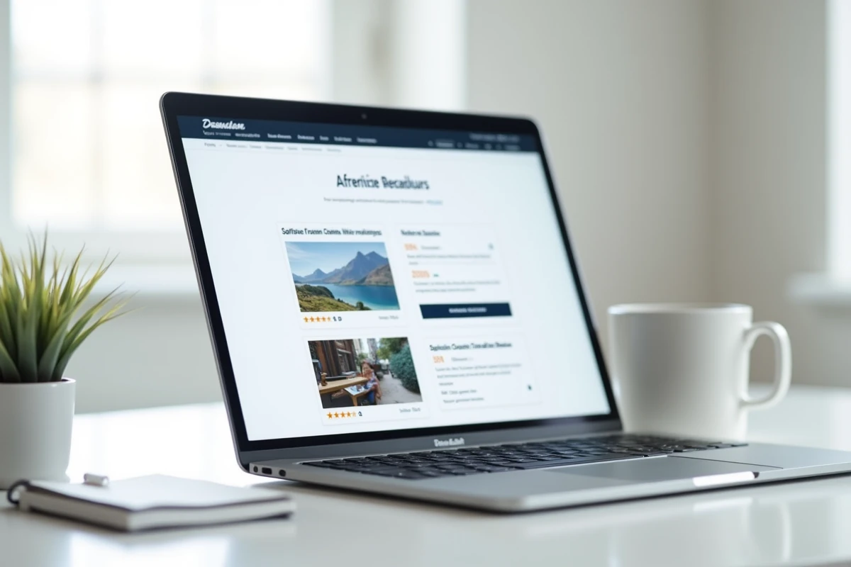 Comparaison de sites web alternatifs affichée sur un ordinateur portable posé sur un bureau minimaliste