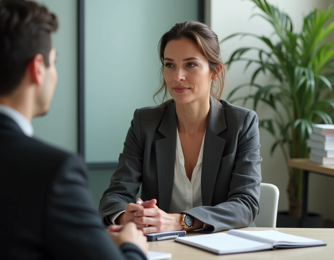 Professionnelle de santé mentale en consultation avec un adulte, représentant l'accompagnement psychologique pour les victimes de pervers narcissiques